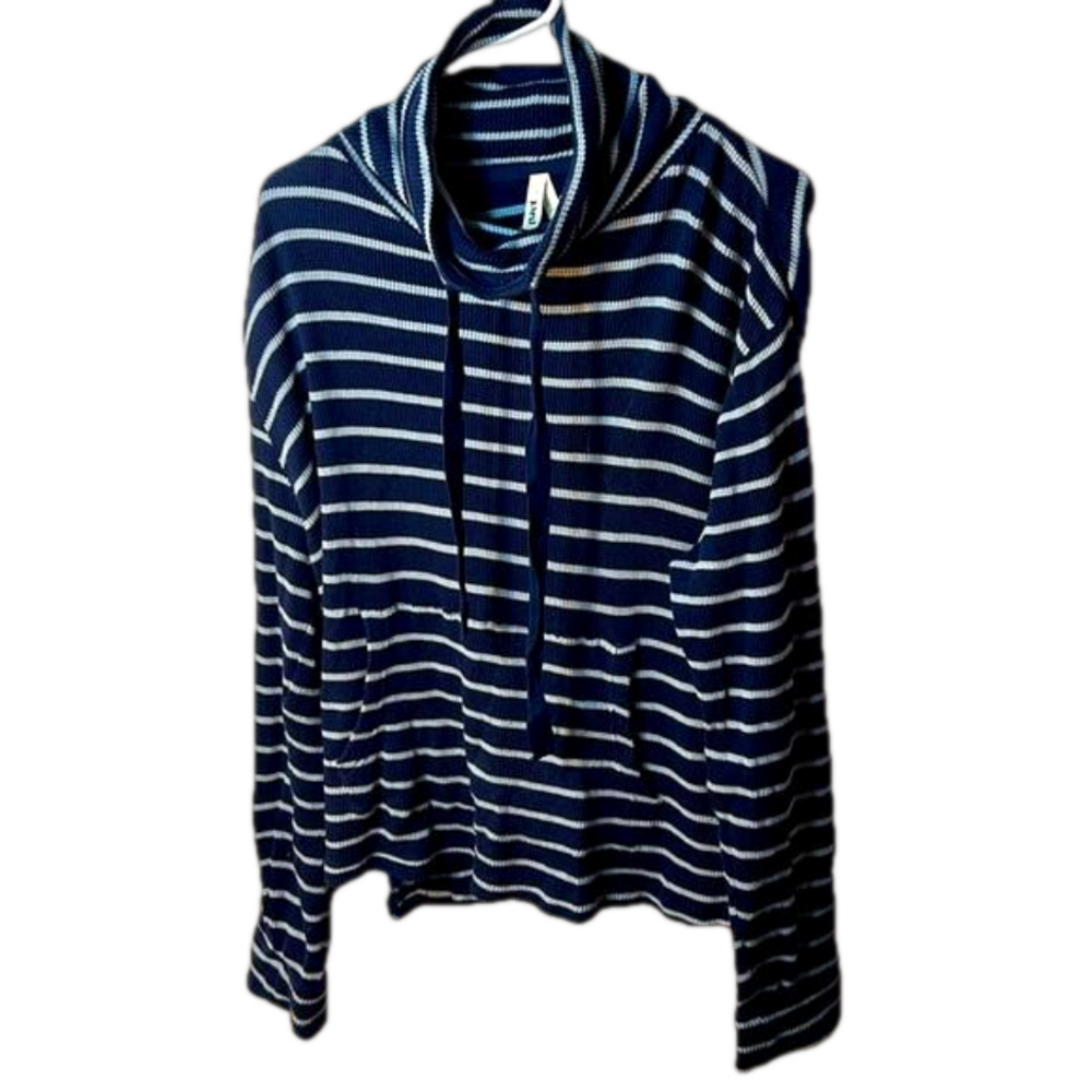 Pact Navy and White Striped Cowl Neck Sweater